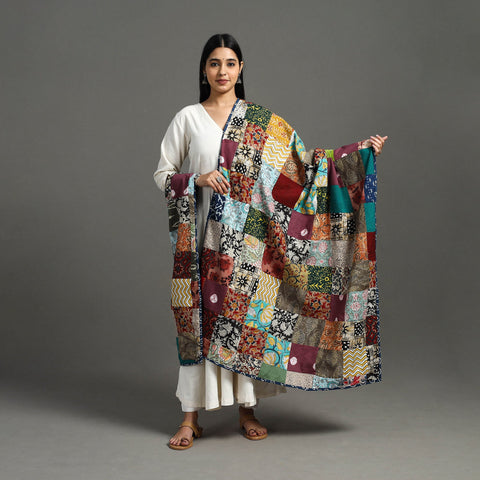 Multicolor - indigo cotton reversible patchwork dupatta 04