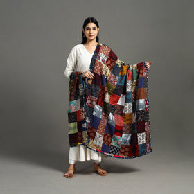 Multicolor - indigo cotton reversible patchwork dupatta 08