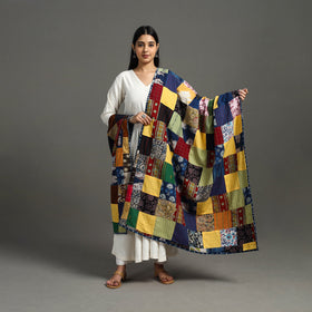 Multicolor - indigo cotton reversible patchwork dupatta 09
