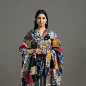 Multicolor - indigo cotton reversible patchwork dupatta 10