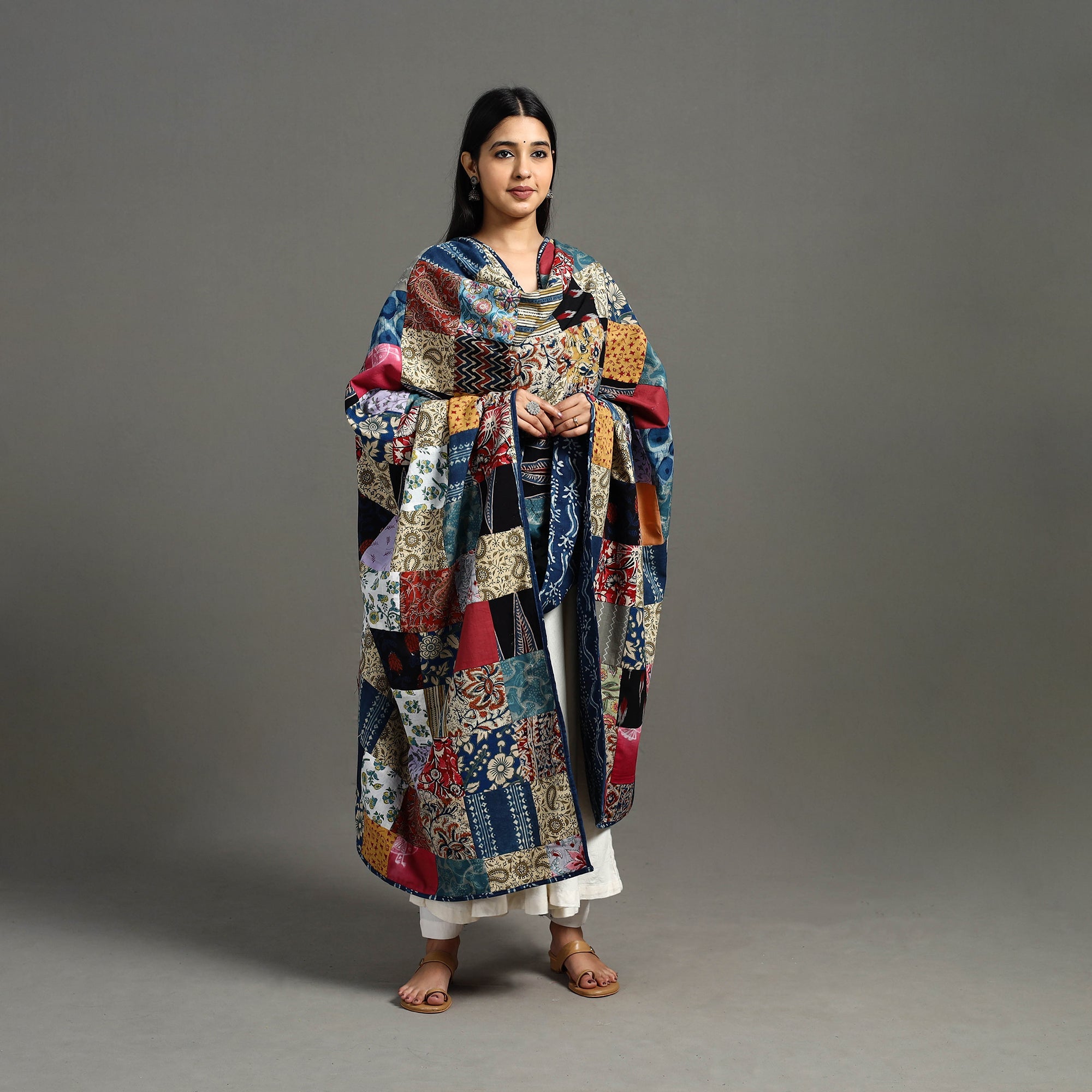 Multicolor - indigo cotton reversible patchwork dupatta 10