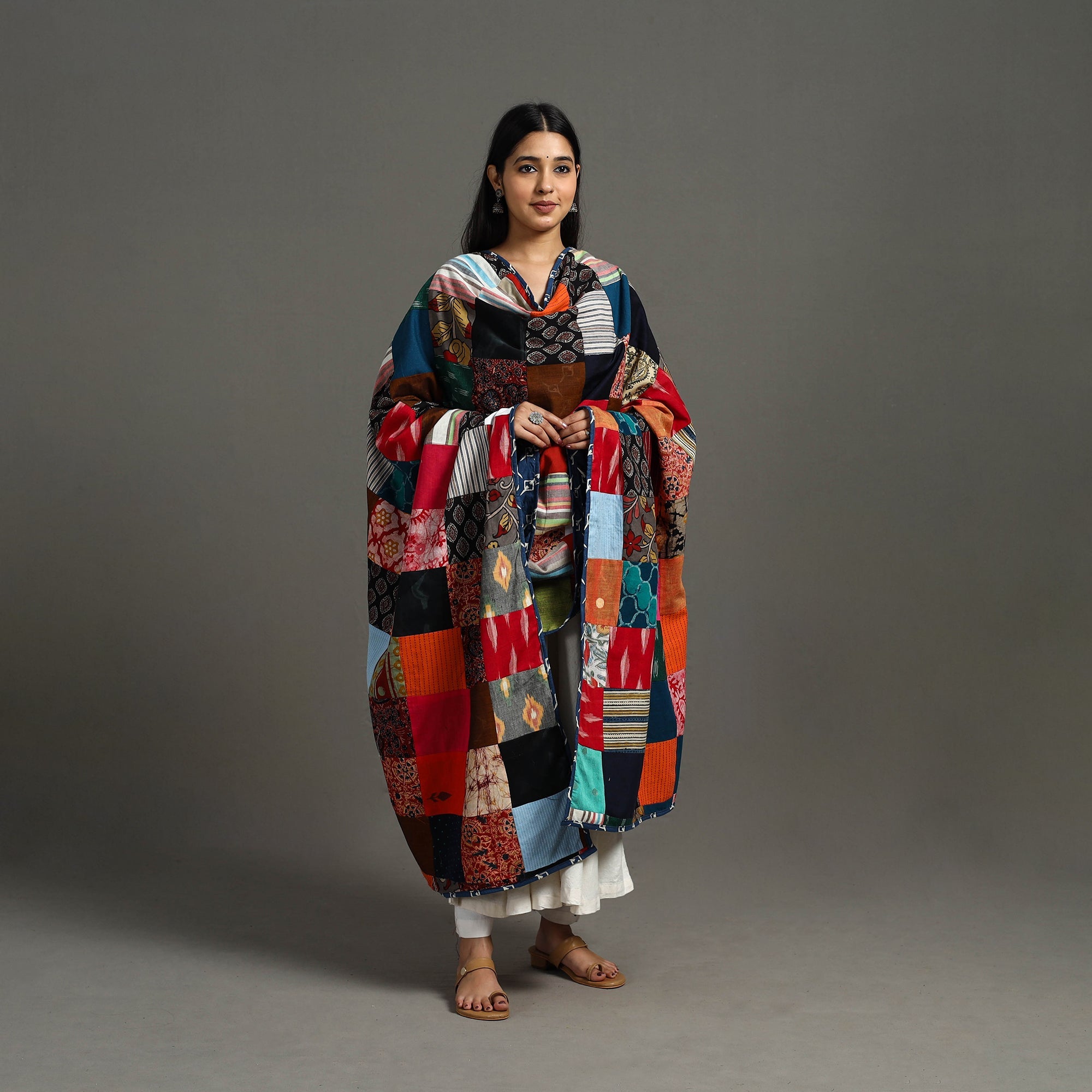 Multicolor - indigo cotton reversible patchwork dupatta 11