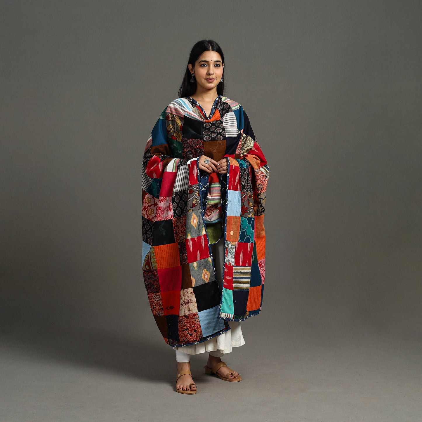 Multicolor - indigo cotton reversible patchwork dupatta 11