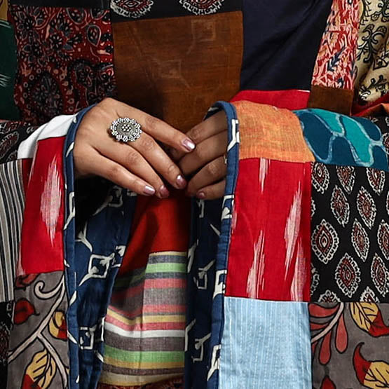 Multicolor - indigo cotton reversible patchwork dupatta 11