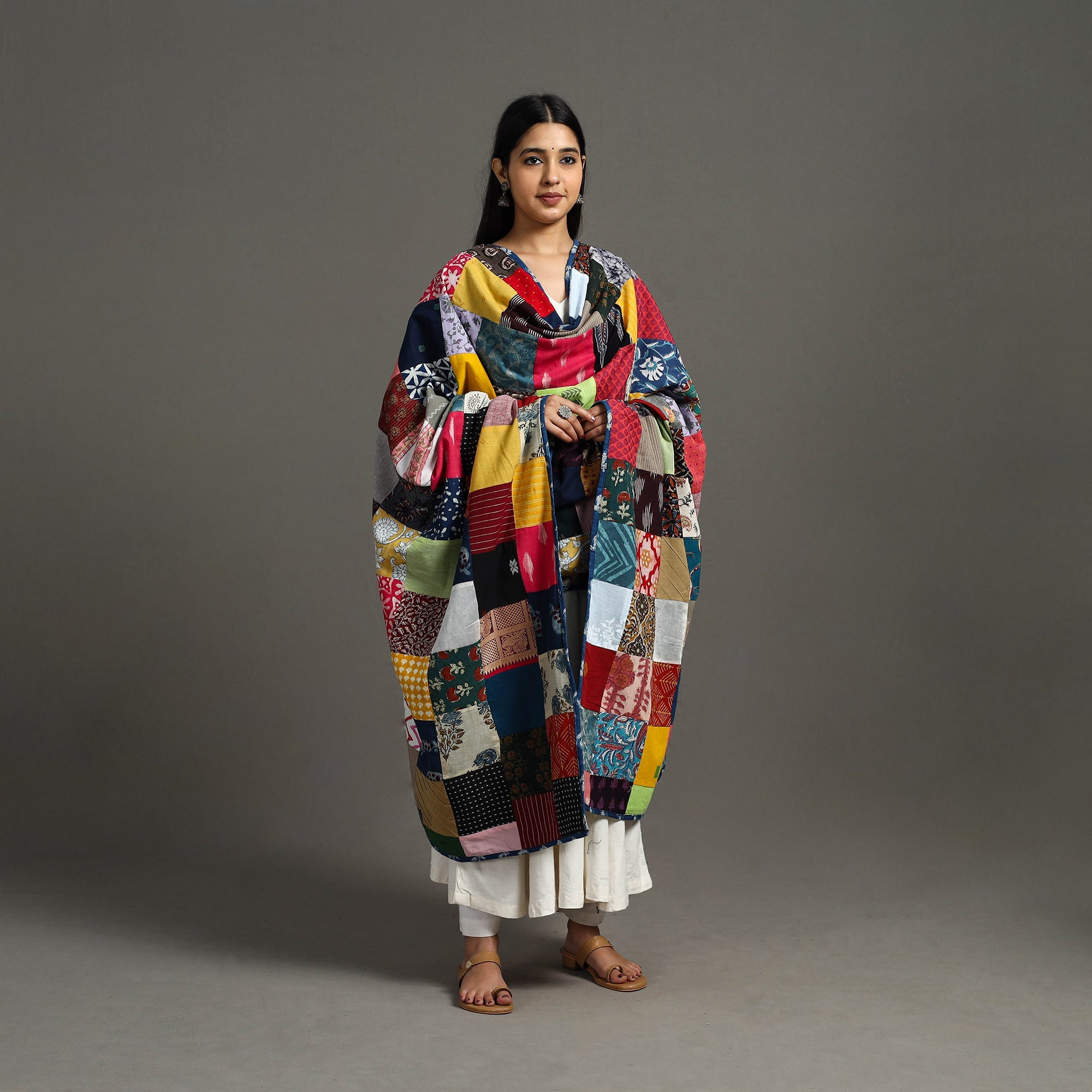 Multicolor - indigo cotton reversible patchwork dupatta 12