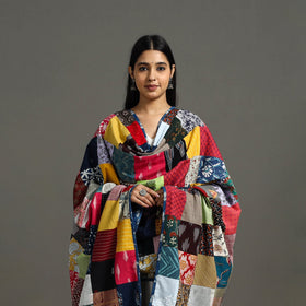Multicolor - indigo cotton reversible patchwork dupatta 12
