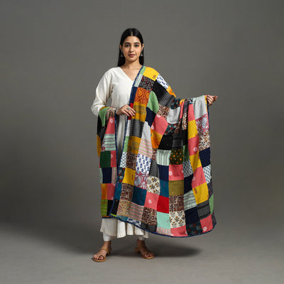 Multicolor - indigo cotton reversible patchwork dupatta 13