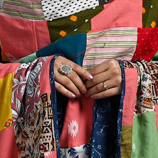 Multicolor - indigo cotton reversible patchwork dupatta 13