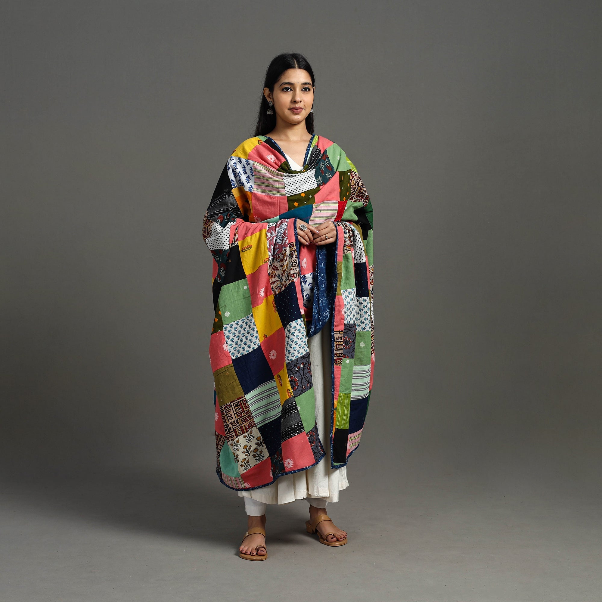 Multicolor - indigo cotton reversible patchwork dupatta 13