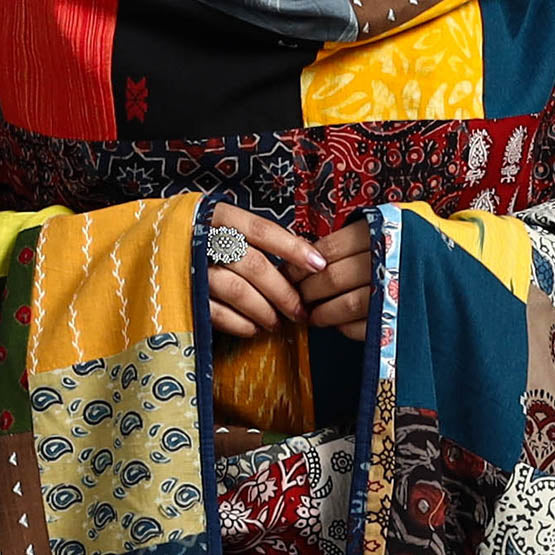 Multicolor - indigo cotton reversible patchwork dupatta 14