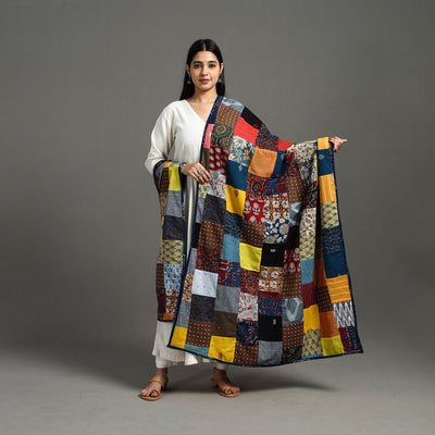 Multicolor - indigo cotton reversible patchwork dupatta 14