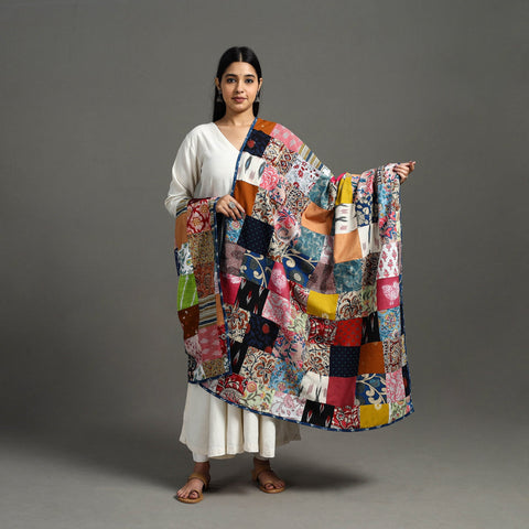 Multicolor - indigo cotton reversible patchwork dupatta 17