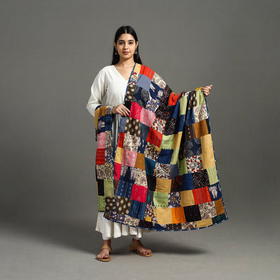 Multicolor - indigo cotton reversible patchwork dupatta 18