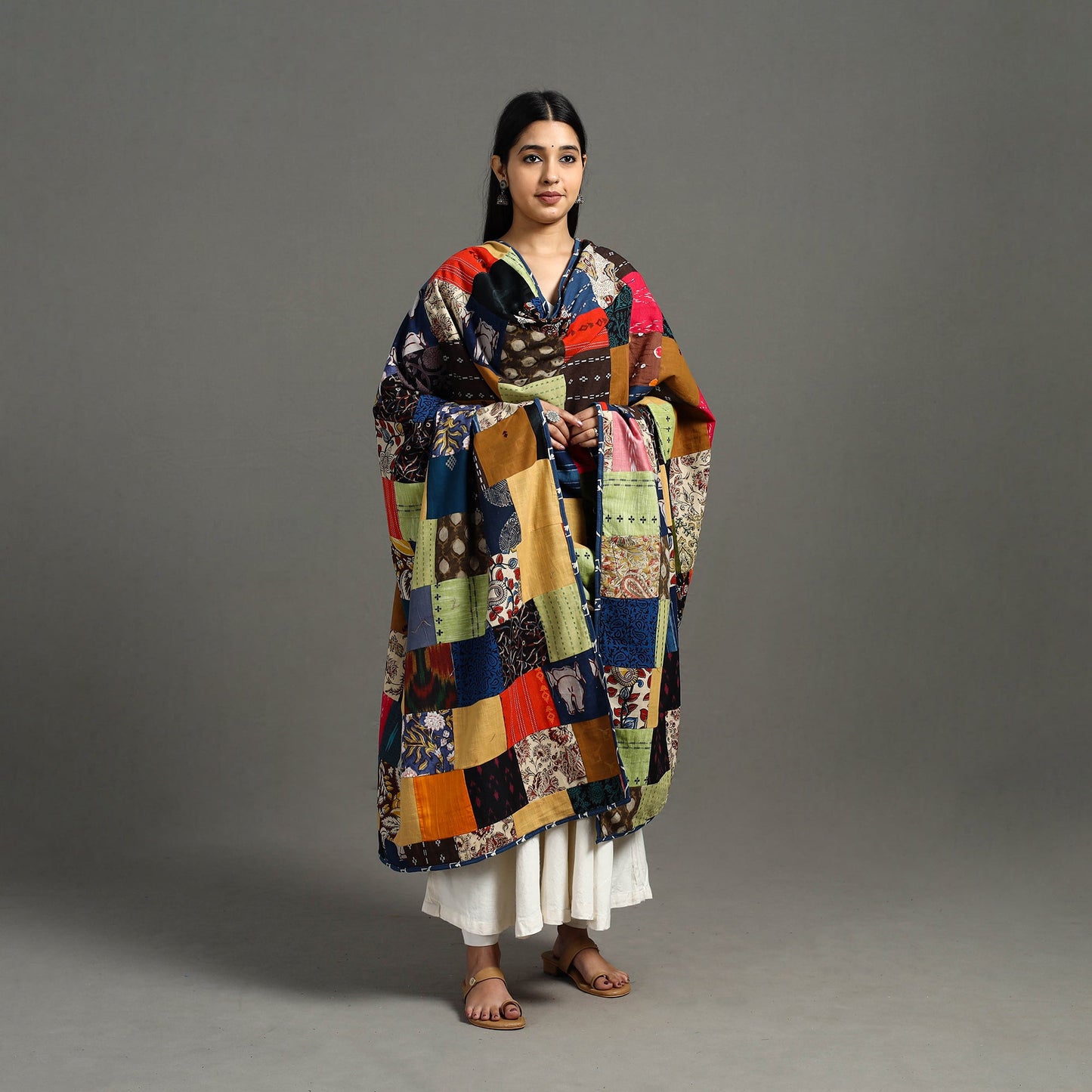 Multicolor - indigo cotton reversible patchwork dupatta 18