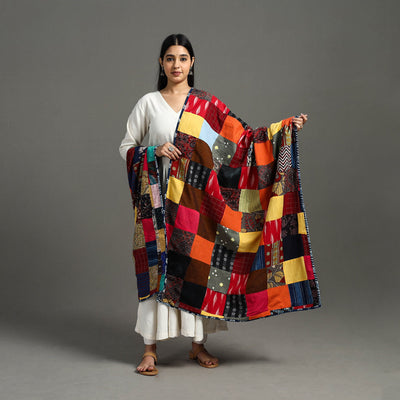 Multicolor - indigo cotton reversible patchwork dupatta 20