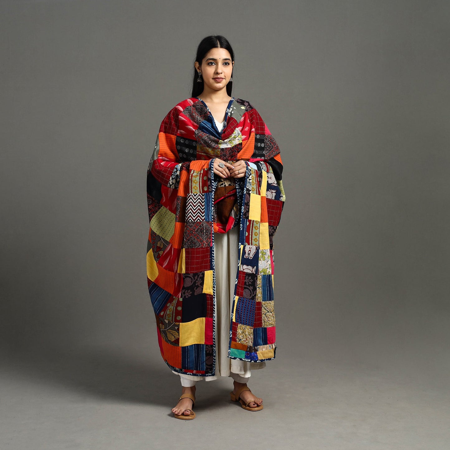 Multicolor - indigo cotton reversible patchwork dupatta 20