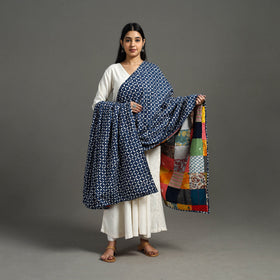 Multicolor - indigo cotton reversible patchwork dupatta 21