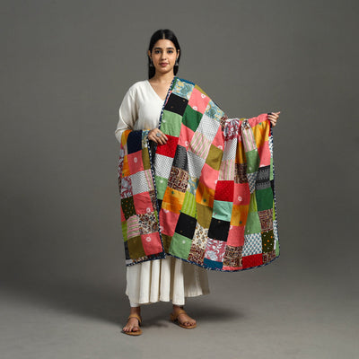 Multicolor - indigo cotton reversible patchwork dupatta 21