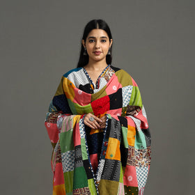 Multicolor - indigo cotton reversible patchwork dupatta 21