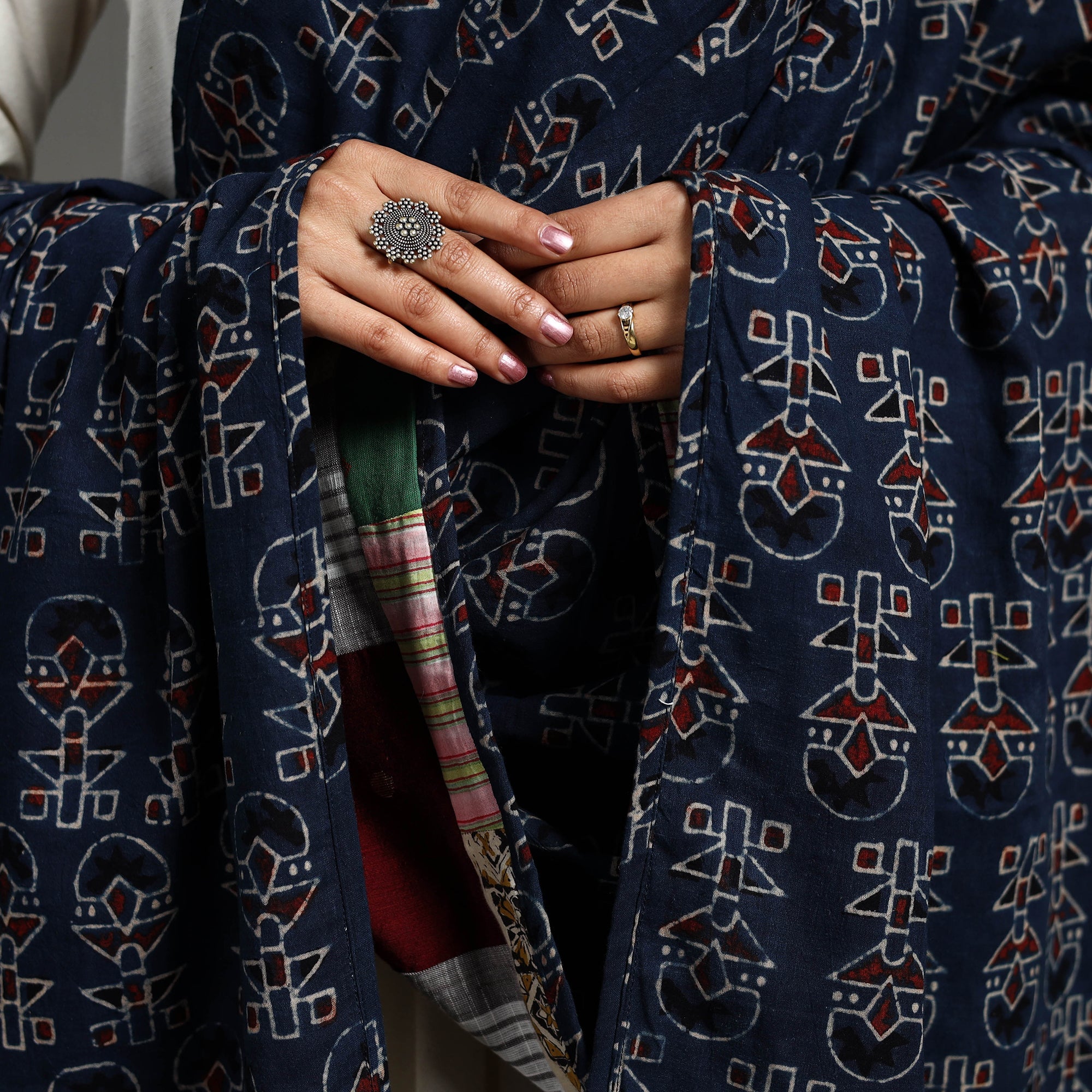 Multicolor - indigo cotton reversible patchwork dupatta 22