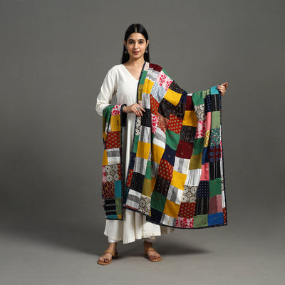 Multicolor - indigo cotton reversible patchwork dupatta 22