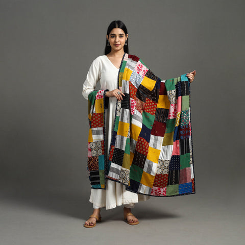 Multicolor - indigo cotton reversible patchwork dupatta 22
