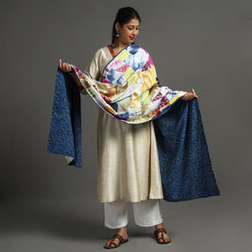 Multicolor - indigo reversible patchwork cotton dupatta 02