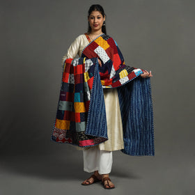 Multicolor - indigo reversible patchwork cotton dupatta 15