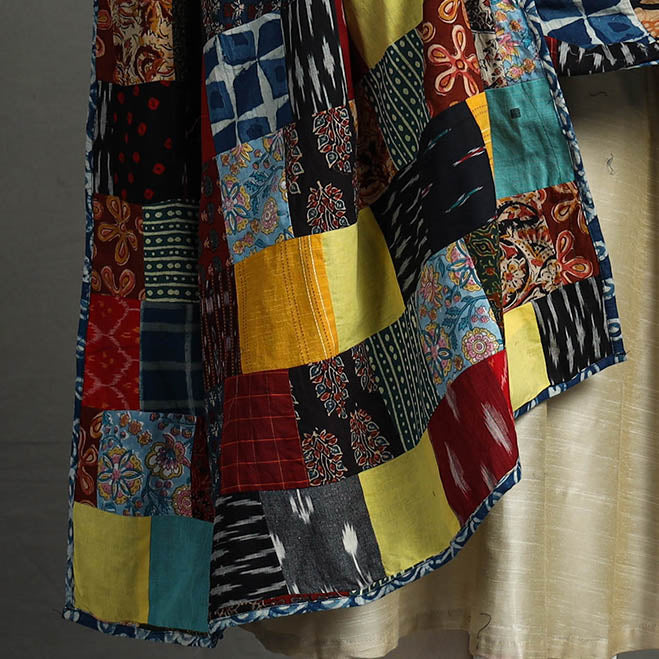 Multicolor - indigo reversible patchwork cotton dupatta 16