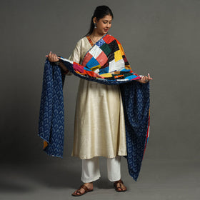 Multicolor - indigo reversible patchwork cotton dupatta 19