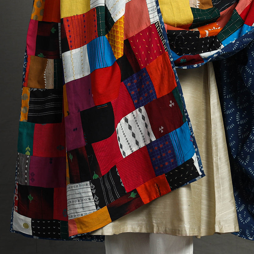 Multicolor - indigo reversible patchwork cotton dupatta 19
