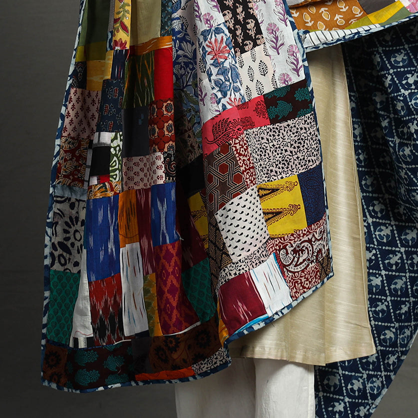 Multicolor - indigo reversible patchwork cotton dupatta 20