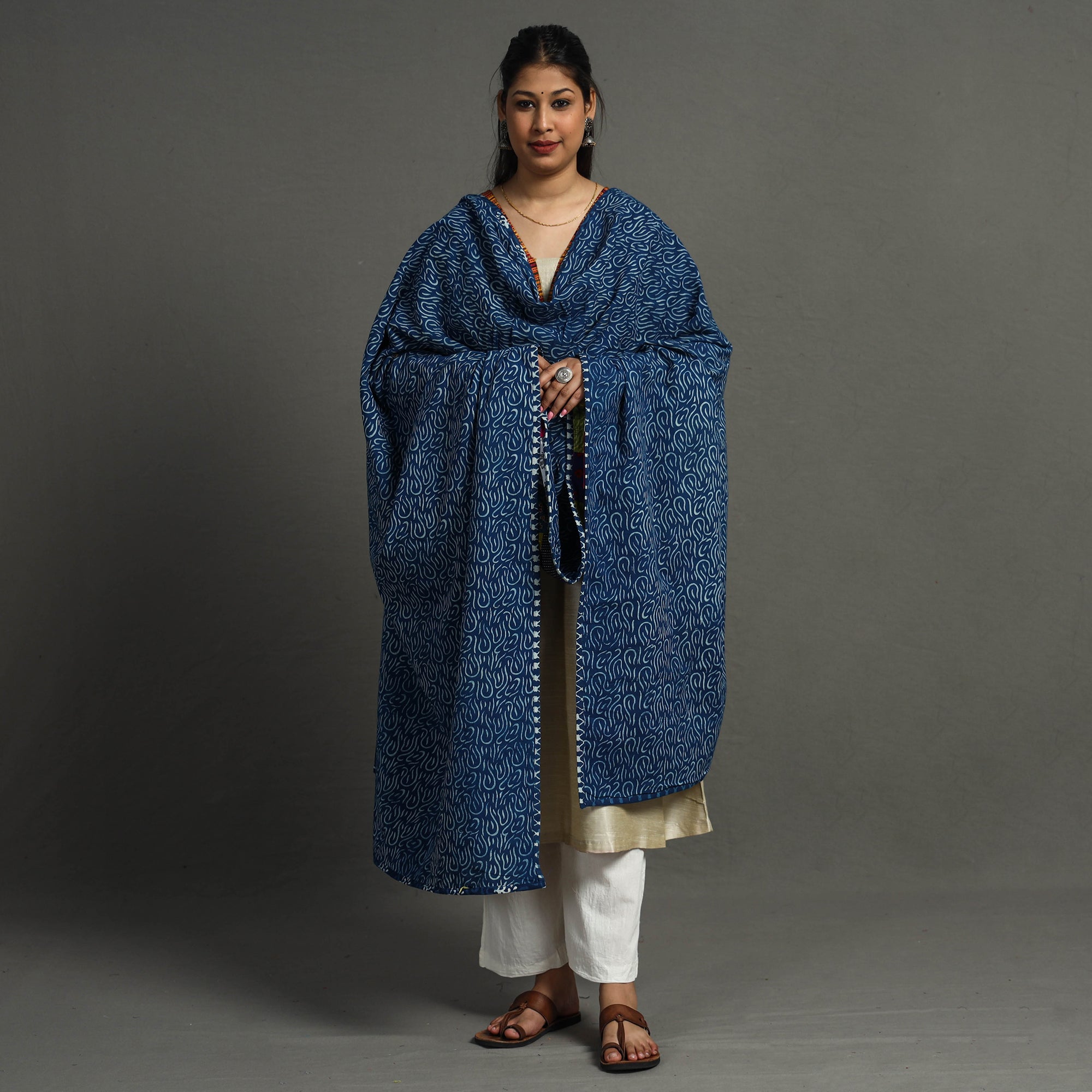 Multicolor - indigo reversible patchwork cotton dupatta 21