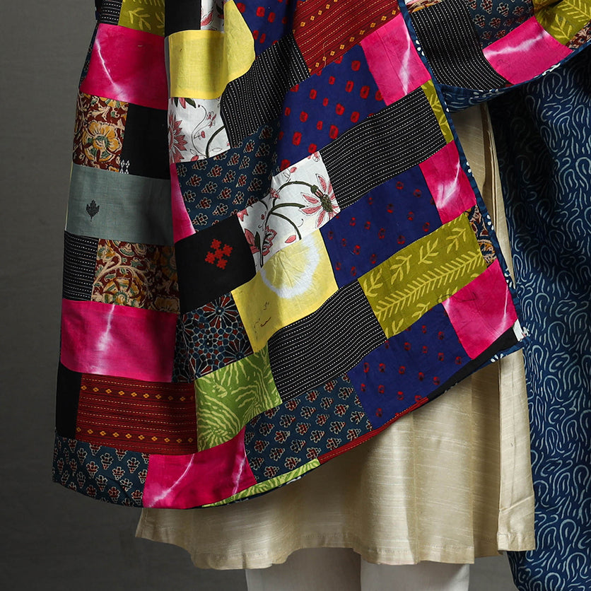 Multicolor - indigo reversible patchwork cotton dupatta 21