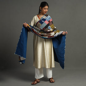 Multicolor - indigo reversible patchwork cotton dupatta 23