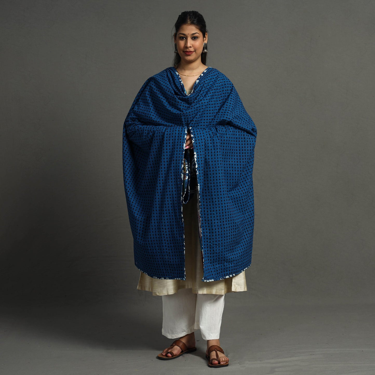 Multicolor - indigo reversible patchwork cotton dupatta 23