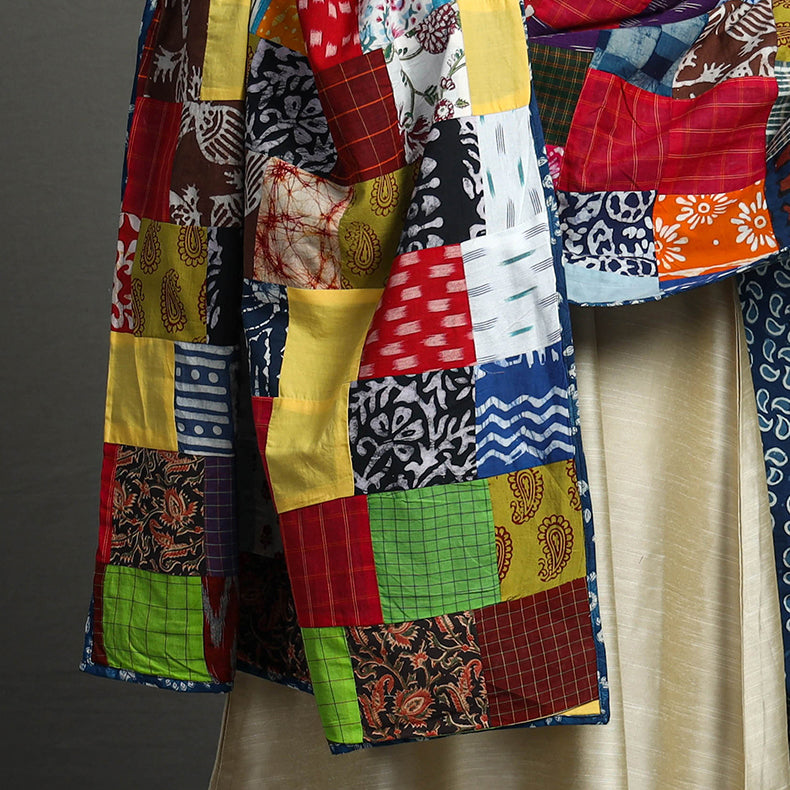 Multicolor - indigo reversible patchwork cotton dupatta 24