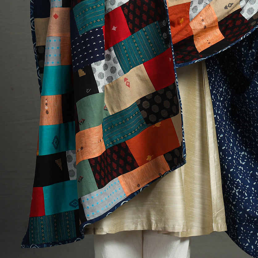 Multicolor - indigo reversible patchwork cotton dupatta 26