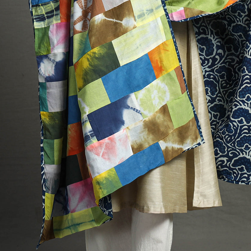 Multicolor - indigo reversible patchwork cotton dupatta 27