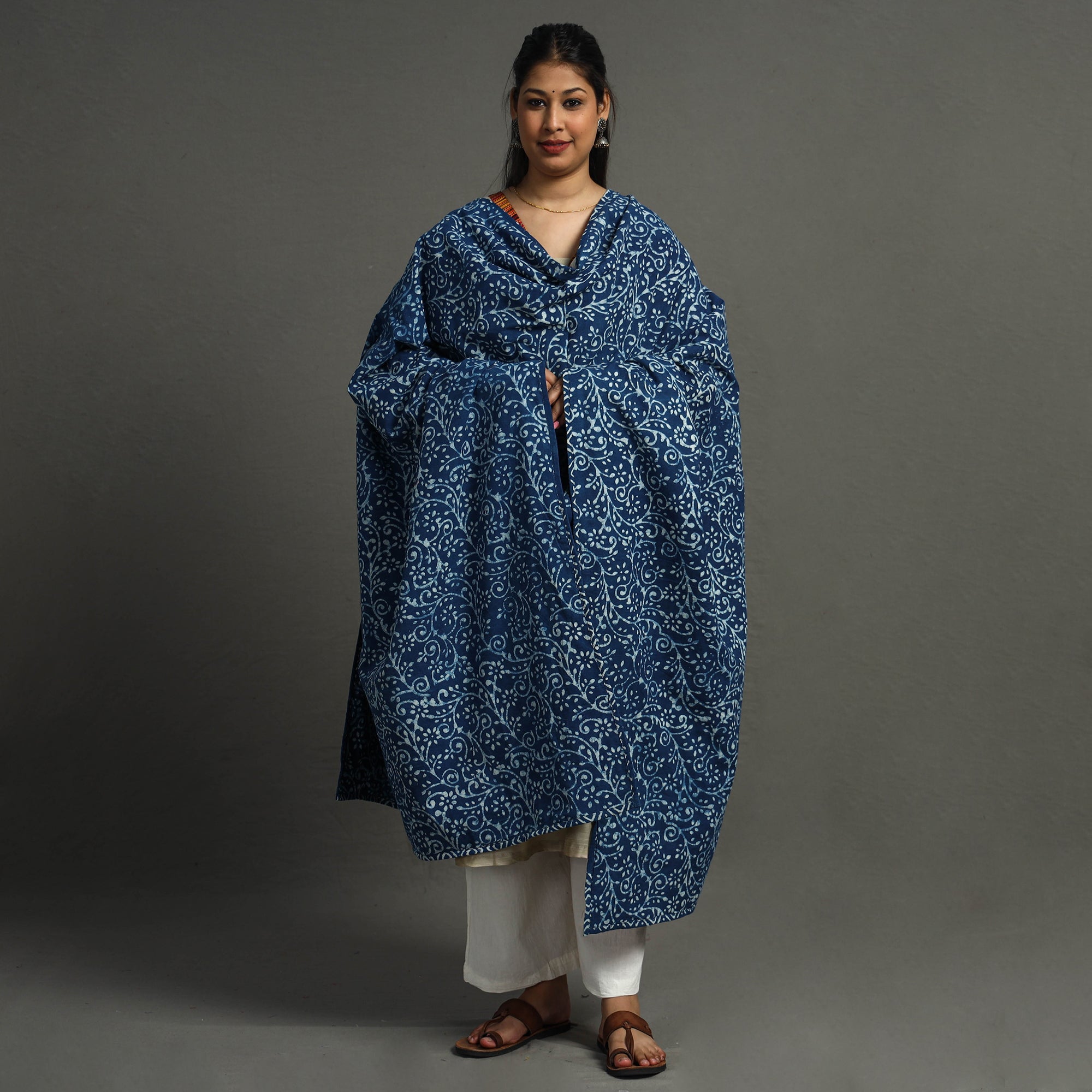 Multicolor - indigo reversible patchwork cotton dupatta 34