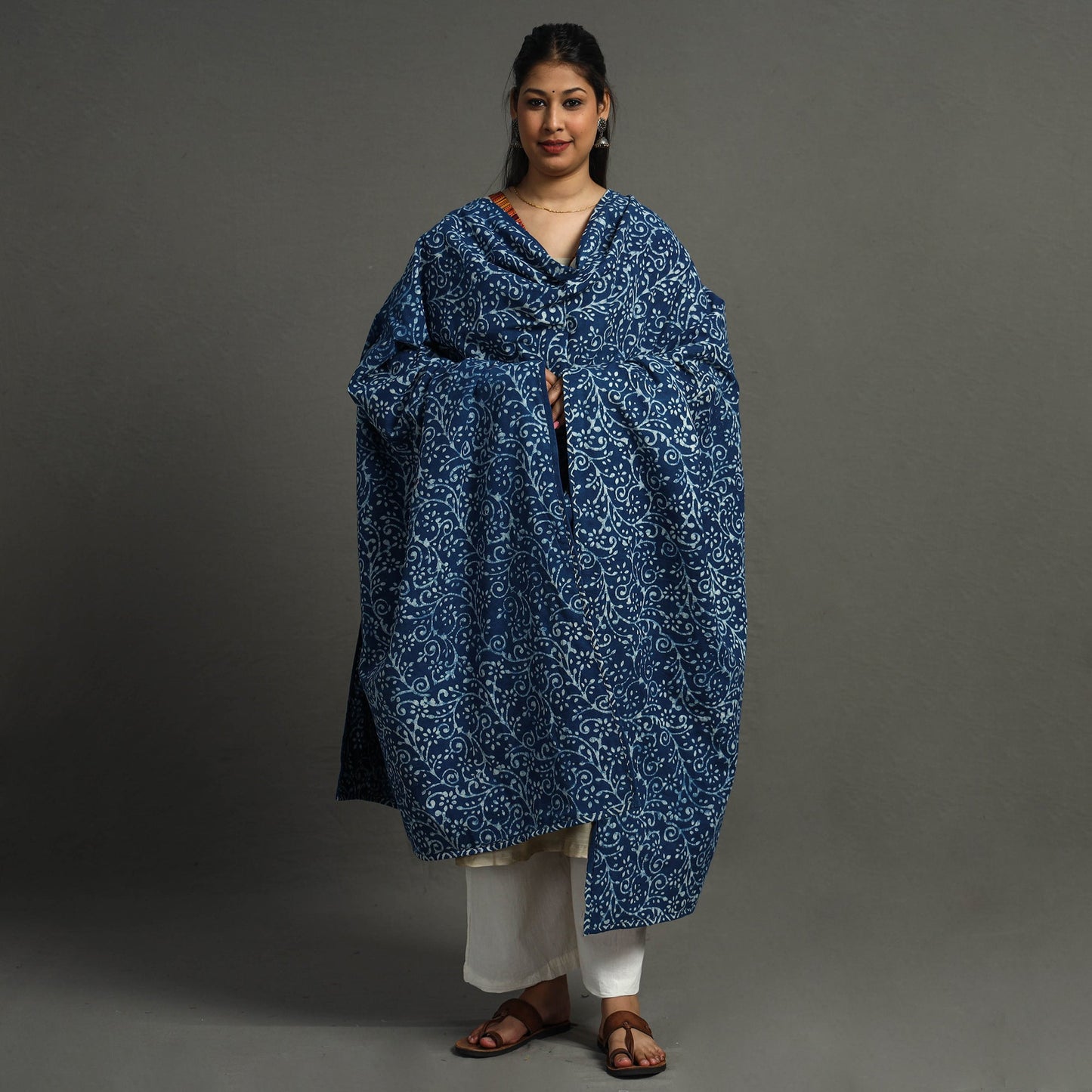 Multicolor - indigo reversible patchwork cotton dupatta 34