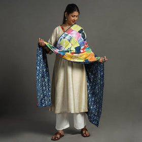 Multicolor - indigo reversible patchwork cotton dupatta 35