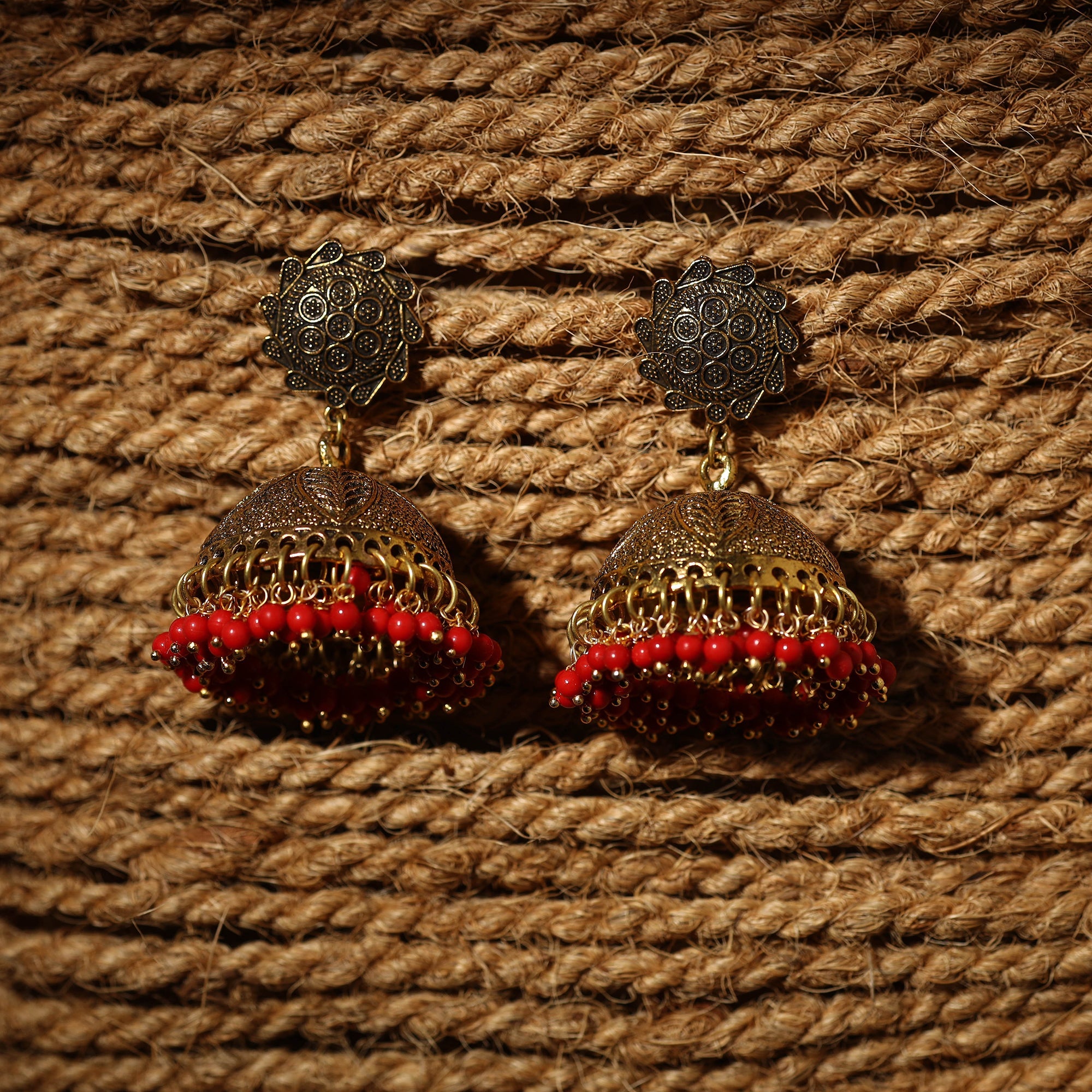 Buy Ishrat Golden Handcrafted GS Beaded Jhumki Earrings
