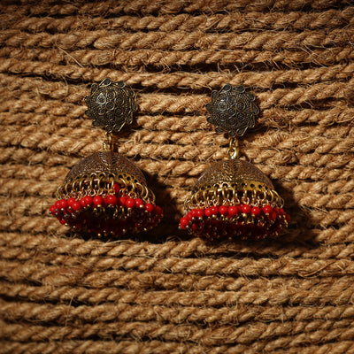 Buy Ishrat Golden Handcrafted GS Beaded Jhumki Earrings