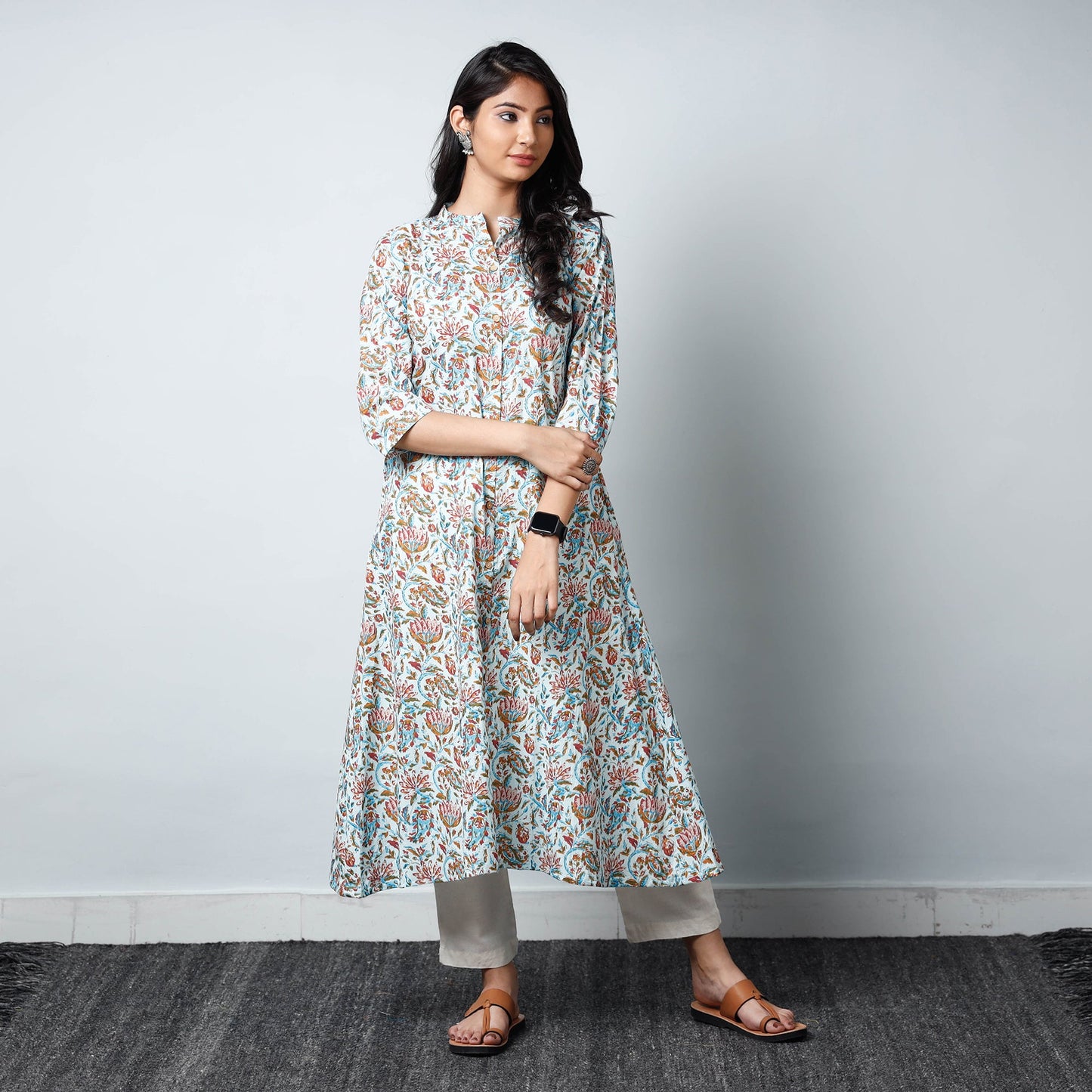 Buy Multicolor Jaipur Printed Cotton A-Line Kurta Online 