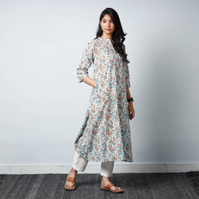 Buy Multicolor Jaipur Printed Cotton A-Line Kurta Online 