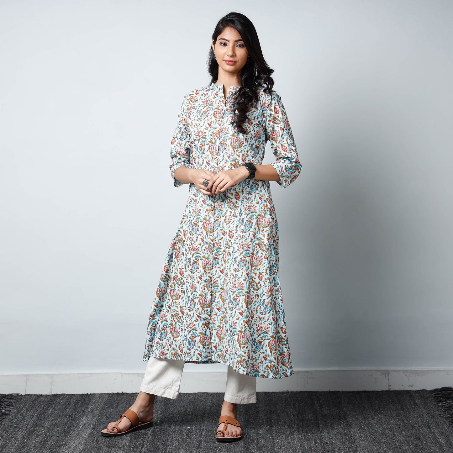 Buy Multicolor Jaipur Printed Cotton A-Line Kurta Online 