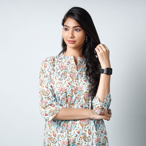 Buy Multicolor Jaipur Printed Cotton A-Line Kurta Online 