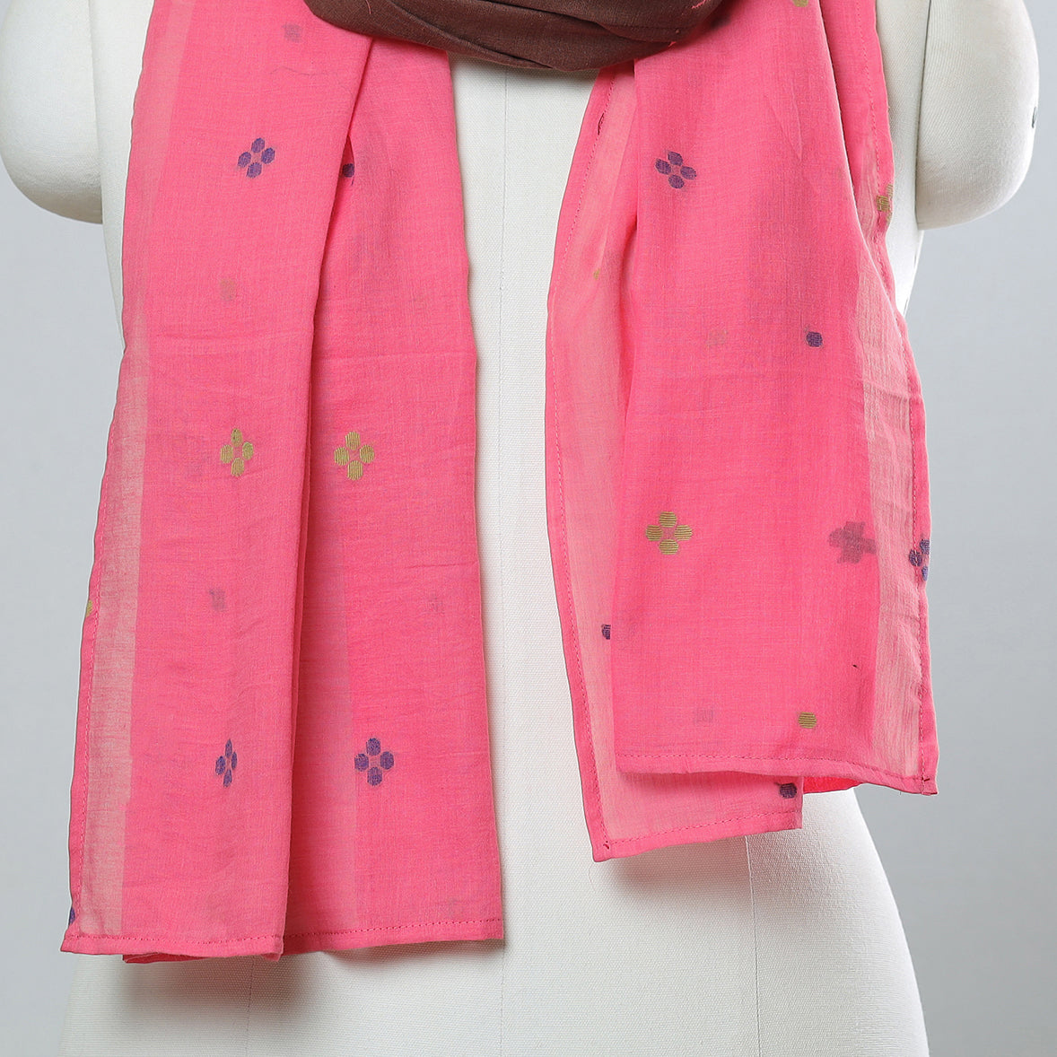 Multicolor - jamdani patchwork cotton stole 15 - handcrafted