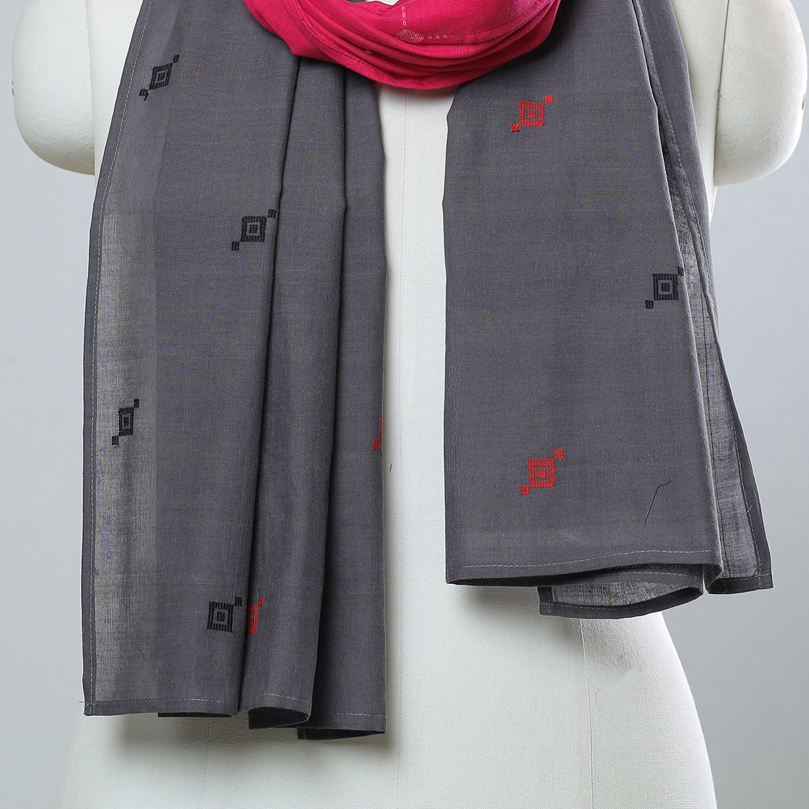 Multicolor - jamdani patchwork cotton stole 37 - handcrafted